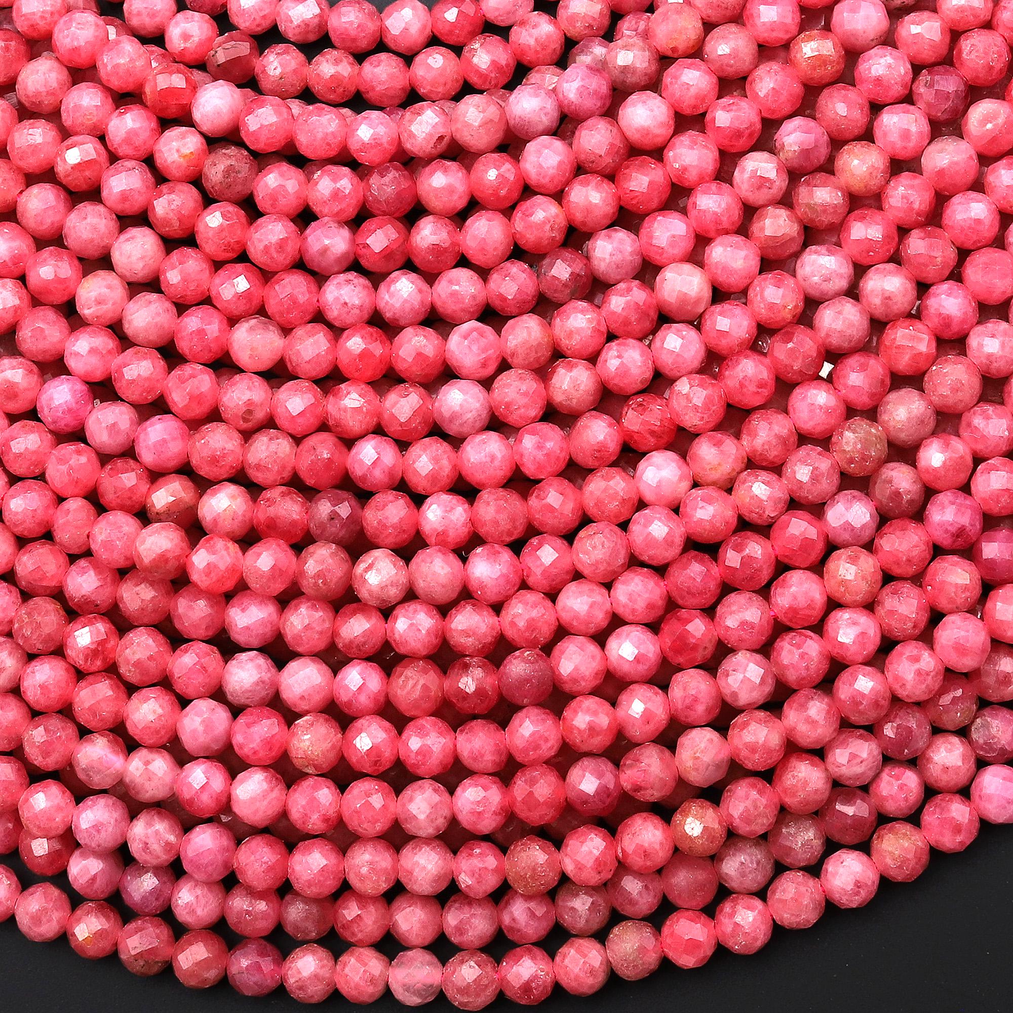 Aaa Micro Faceted Natural Pink Thulite 4mm Round Beads Gemstone From Norway 15.5" Strand