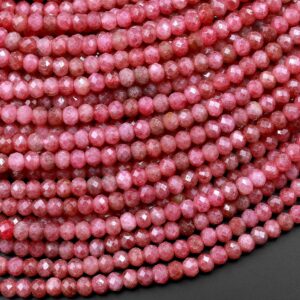 Aaa Micro Faceted Natural Pink Red Thulite 3mm 4mm Rondelle Beads Diamond Cut Gemstone From Norway 15.5" Strand Aaa Micro Faceted Natural Pink Red Thulite 3mm 4mm Rondelle Beads Diamond Cut Gemstone From Norway 15.5" Strand