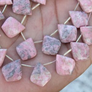 Natural Thulite Gemstone Faceted Fancy Briolette's Beads | Leaf-shaped | Jewelry Making I 10 Pieces I Size 17–18 Mm App I Pink Thulite [b05]