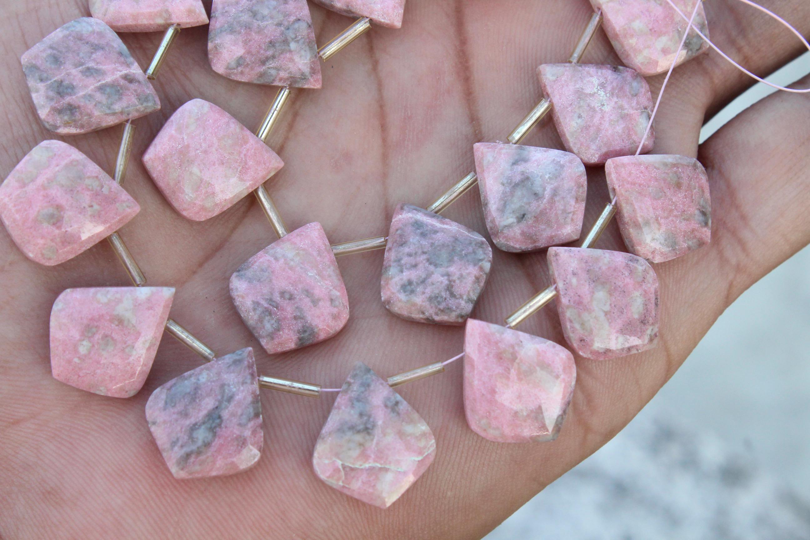Natural Thulite Gemstone Faceted Fancy Briolette's Beads | Leaf-shaped | Jewelry Making I 10 Pieces I Size 17–18 Mm App I Pink Thulite [b05]