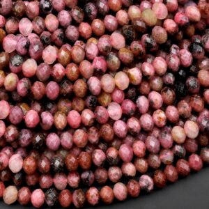 Faceted Natural Red Thulite 6mm Rondelle Beads Diamond Cut Gemstone From Norway 15.5" Strand