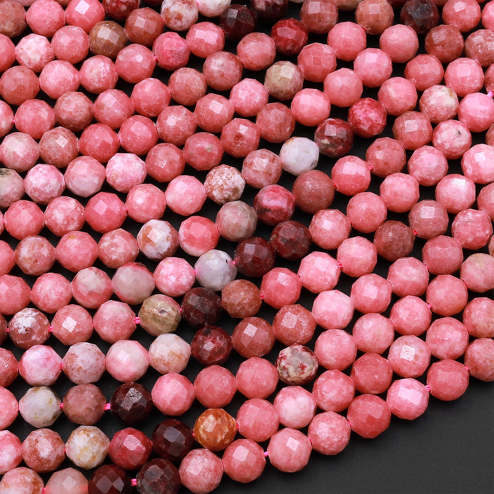 Faceted Natural Red Pink Thulite 4mm Round Beads Micro Diamond Cut Gemstone From Norway 15.5" Strand Faceted Natural Red Pink Thulite 4mm Round Beads Micro Diamond Cut Gemstone From Norway 15.5" Strand