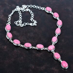 Thulite Necklace, 925 Sterling Silver, Adjustable Chain