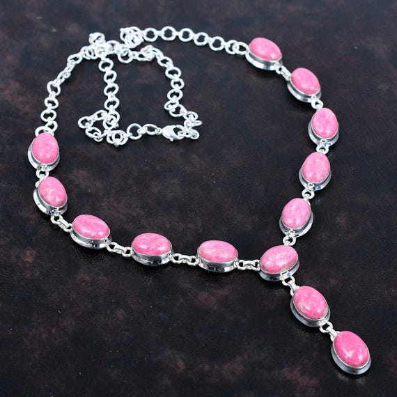Thulite Necklace, 925 Sterling Silver, Adjustable Chain