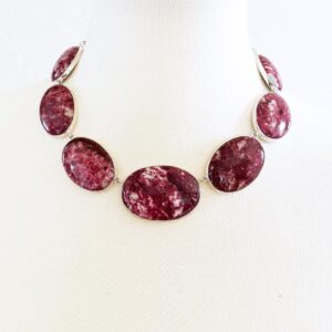 Thulite Bib Necklace - Pink-red Sterling Handcrafted Rare Gemstone Jewelry