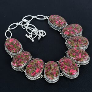 Copper Thulite 925 Sterling Silver Necklace - Handmade Vintage Jewelry