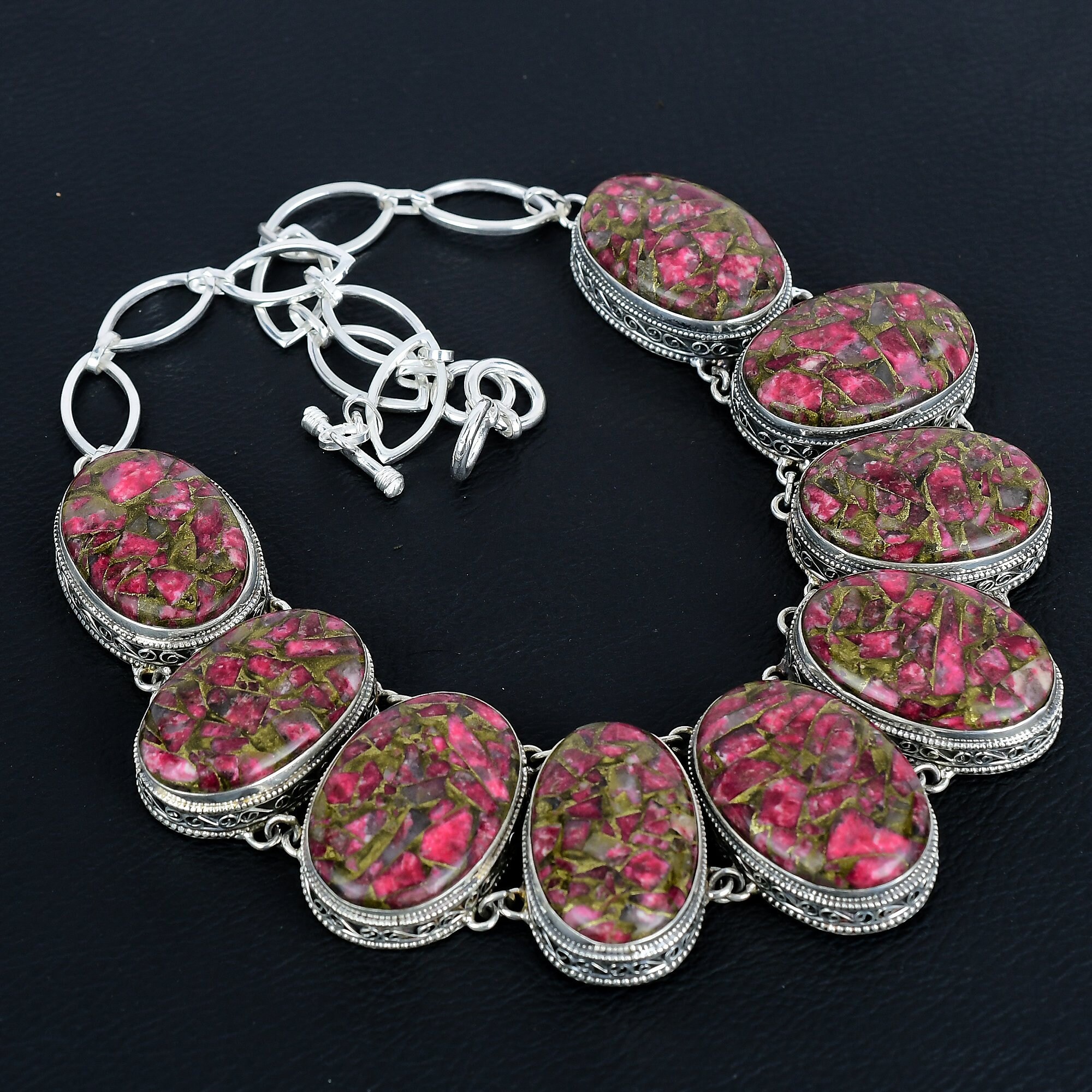 Copper Thulite 925 Sterling Silver Necklace - Handmade Vintage Jewelry