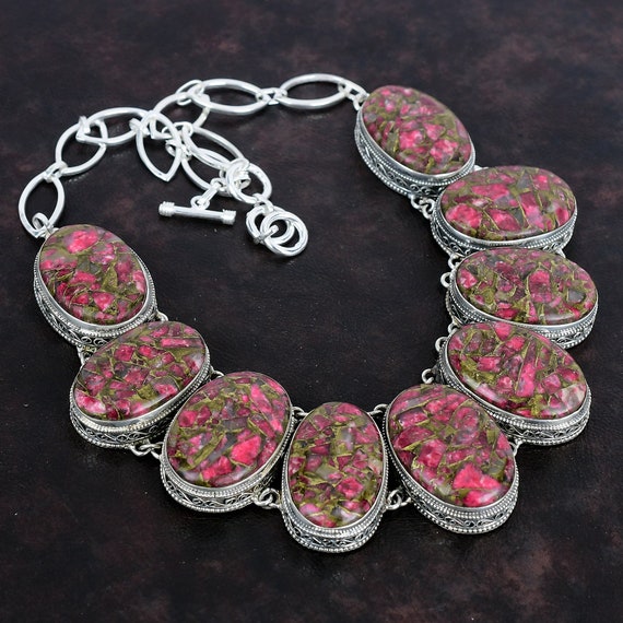 Copper Thulite Necklace: Vintage 925 Sterling Silver, Adjustable Chain Copper Thulite Necklace: Vintage 925 Sterling Silver, Adjustable Chain