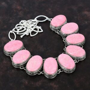Thulite Gemstone Necklace: Handmade 925 Sterling Silver, Adjustable Chain