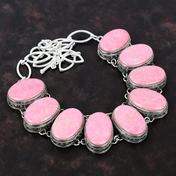 Thulite Gemstone Necklace: Handmade 925 Sterling Silver, Adjustable Chain