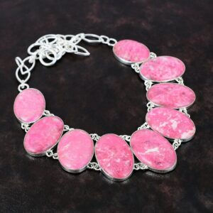 Thulite Necklace: Handmade 925 Sterling Silver Adjustable Chain