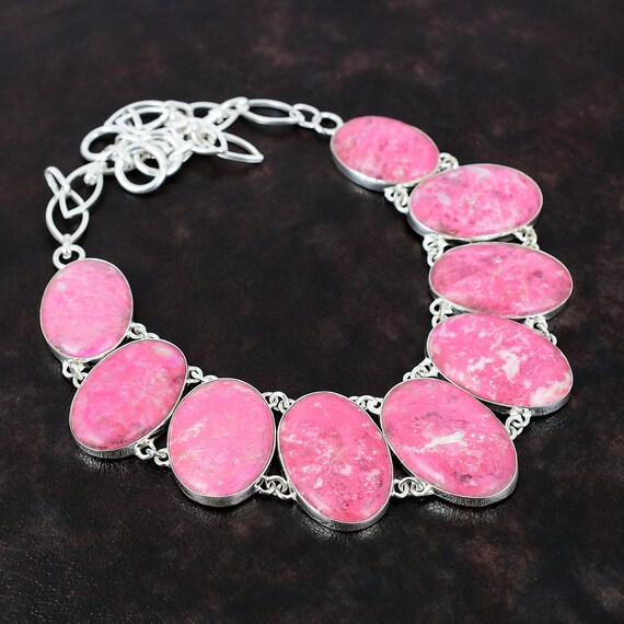 Thulite Necklace: Handmade 925 Sterling Silver Adjustable Chain