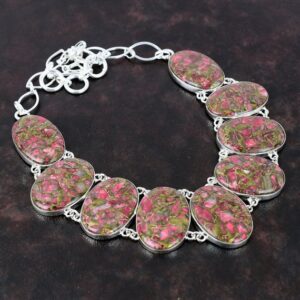 Handmade Copper Thulite Necklace: 925 Sterling Silver, Adjustable Chain
