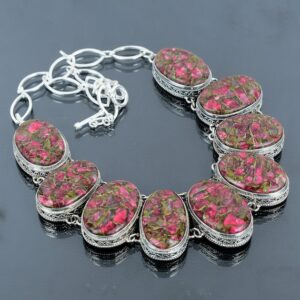 Handmade Copper Thulite 925 Sterling Silver Necklace - Vintage Gemstone Jewelry
