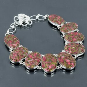 Handmade Copper Thulite Necklace: Sterling Silver Boho Jewelry