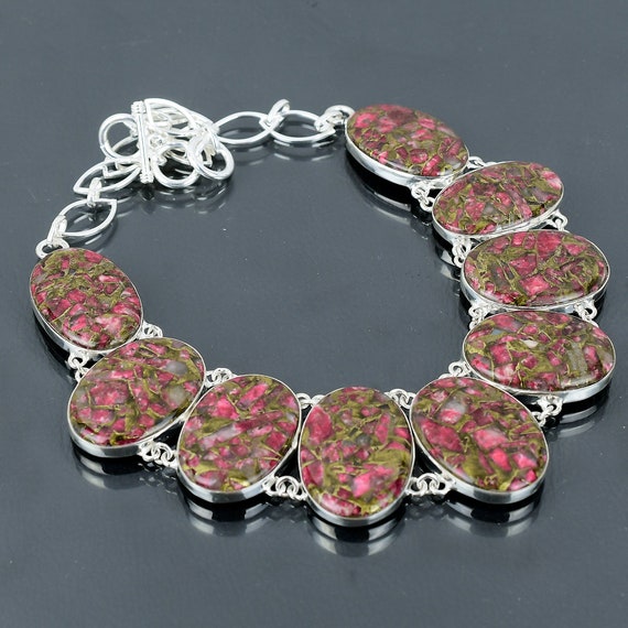 Handmade Copper Thulite Necklace: Sterling Silver Boho Jewelry