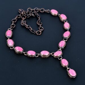 Handmade Electroformed Copper Thulite Necklace - Adjustable Chain