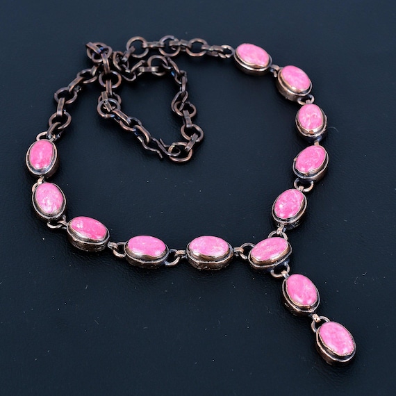 Handmade Electroformed Copper Thulite Necklace - Adjustable Chain Handmade Electroformed Copper Thulite Necklace - Adjustable Chain