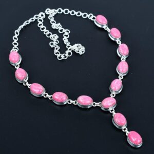 Handmade Thulite Gemstone Necklace: 925 Sterling Silver, Adjustable Chain