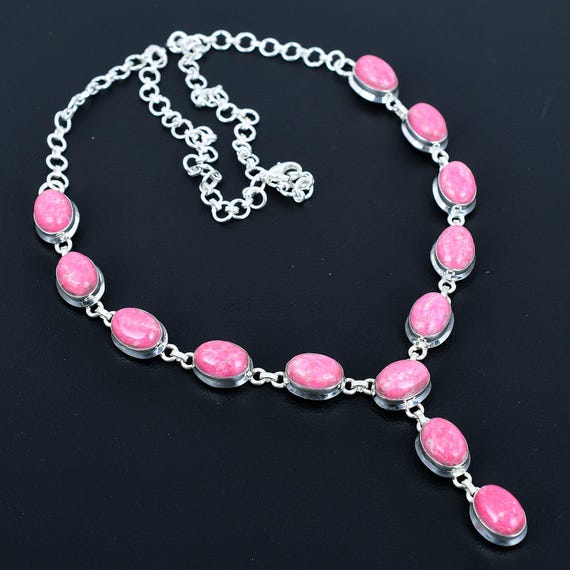 Handmade Thulite Gemstone Necklace: 925 Sterling Silver, Adjustable Chain