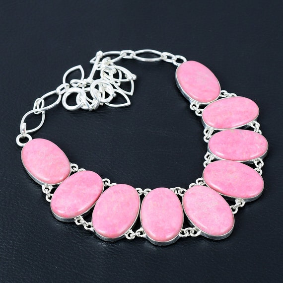 Handmade Thulite Gemstone Necklace: 925 Sterling Silver, Adjustable Chain
