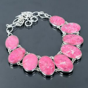 Handmade Thulite Necklace: Oval Gemstone, 925 Sterling Silver, Adjustable