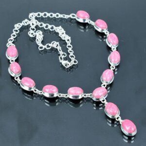 Handmade Thulite Necklace: Sterling Silver Adjustable Chain, Elegant Gemstone Jewelry