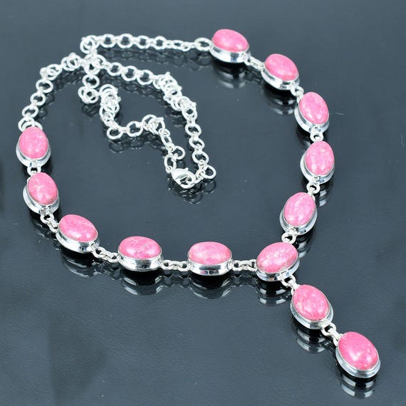 Handmade Thulite Necklace: Sterling Silver Adjustable Chain, Elegant Gemstone Jewelry