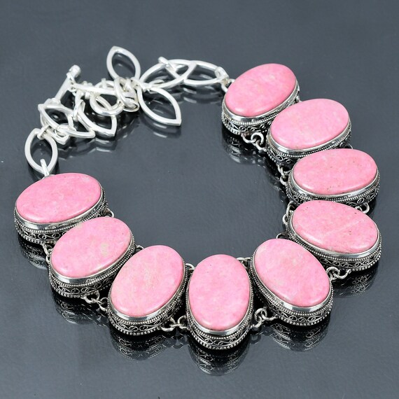 Handmade Thulite Necklace: Vintage 925 Sterling Silver Adjustable Chain Handmade Thulite Necklace: Vintage 925 Sterling Silver Adjustable Chain