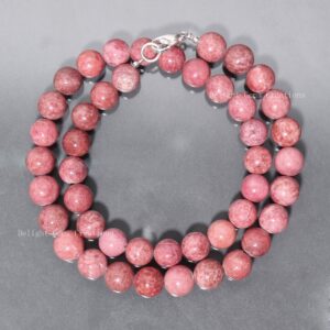 Natural Thulite Necklace, 9mm-10mm Pink Gemstone Beads, Statement Stone Jewelry, Healing Crystal Gift for Her