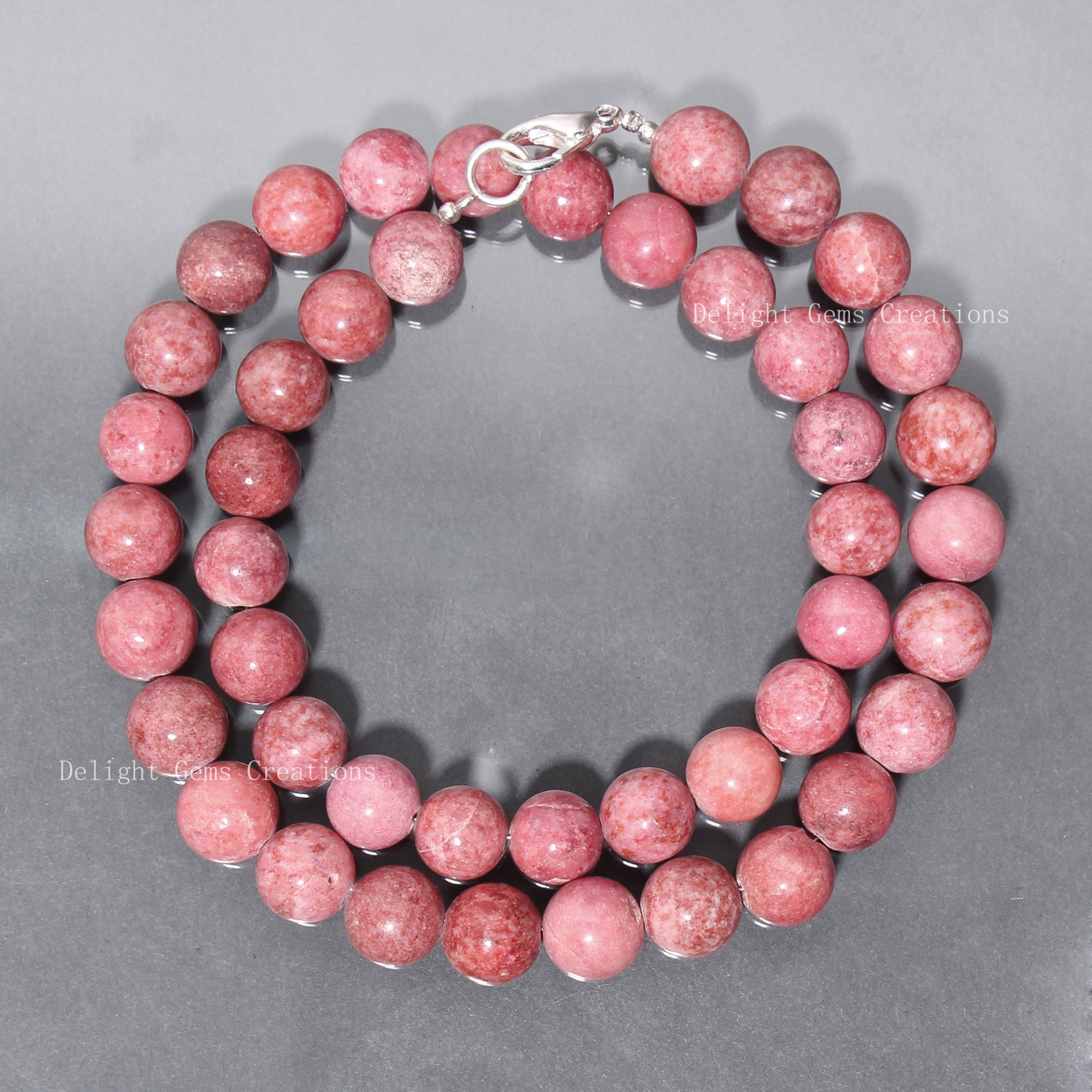 Natural Thulite Necklace, 9mm-10mm Pink Gemstone Beads, Statement Stone Jewelry, Healing Crystal Gift For Her