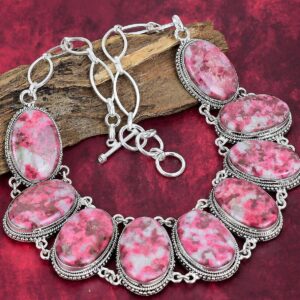 Natural Pink Thulite Necklace, 925 Sterling Silver Jewelry, Oval Shape Gemstone Jewelry, Adjustable Chain Handmade Jewelry Wadding Gift