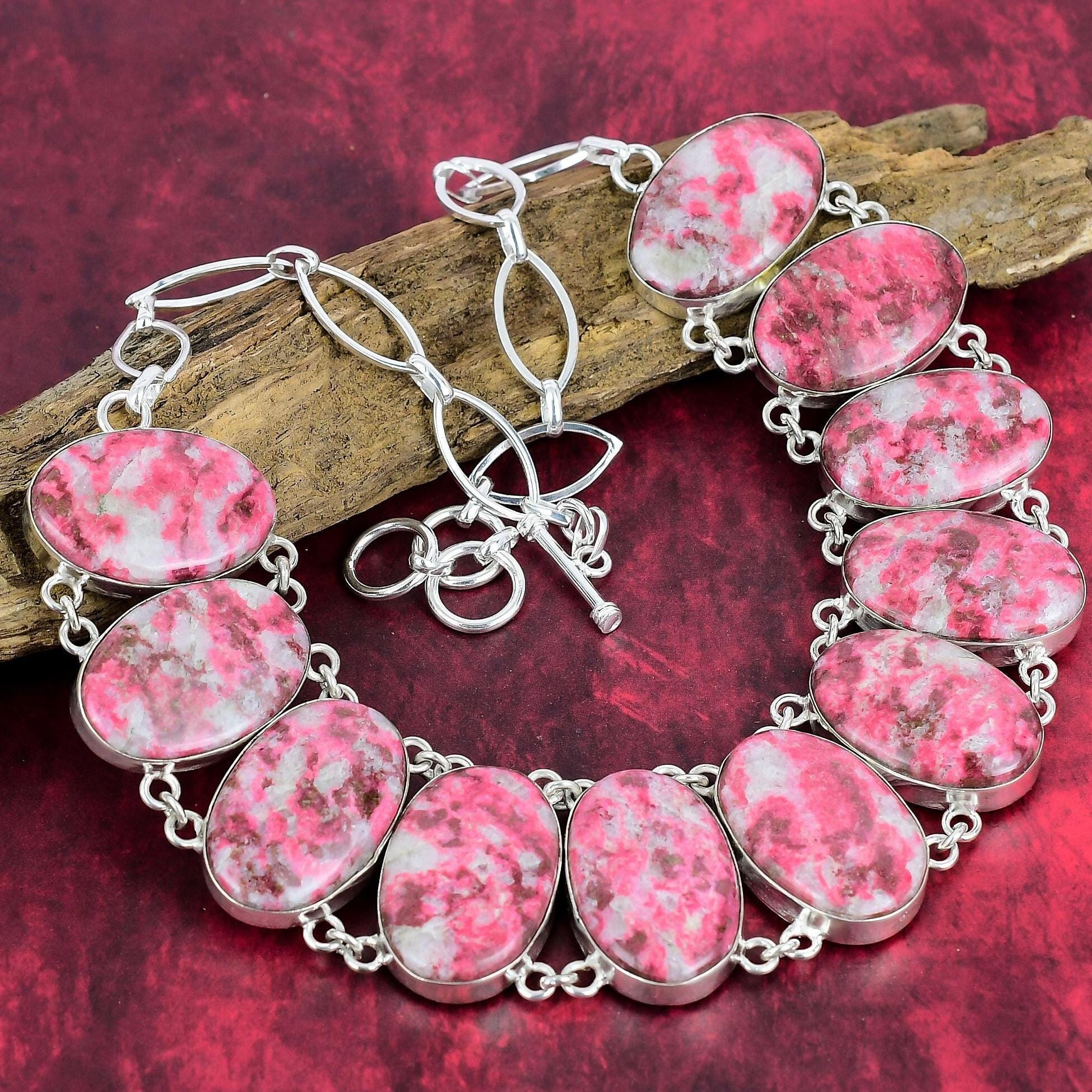 Pink Thulite Necklace, 925 Sterling, Silver, Natural Gemstone Jewelry, Adjustable Chain Necklace, Crystal Necklace, Thanksgiving Gifts Pink Thulite Necklace, 925 Sterling, Silver, Natural Gemstone Jewelry, Adjustable Chain Necklace, Crystal Necklace, Thanksgiving Gifts