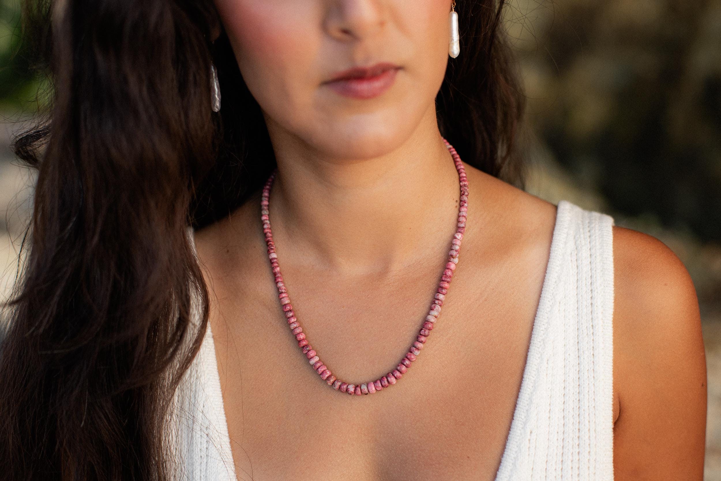 Pink Thulite Beaded Necklace |vibrant Thulite Necklace | [entp1154] Genuine Thulite Beaded Jewelry | Women's Thulite Jewelry