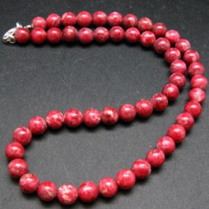 Rare Thulite Necklace Beads From Norway - 18" - 8mm Round Beads