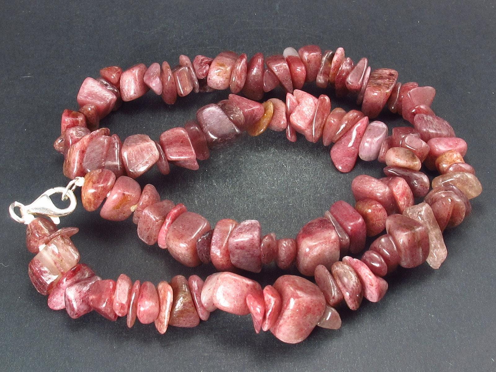 Rare Thulite Necklace Beads From Norway - 18"