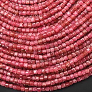 Aaa Faceted Natural Pink Red Thulite 3mm Cube Beads Diamond Cut Gemstone From Norway 15.5" Strand