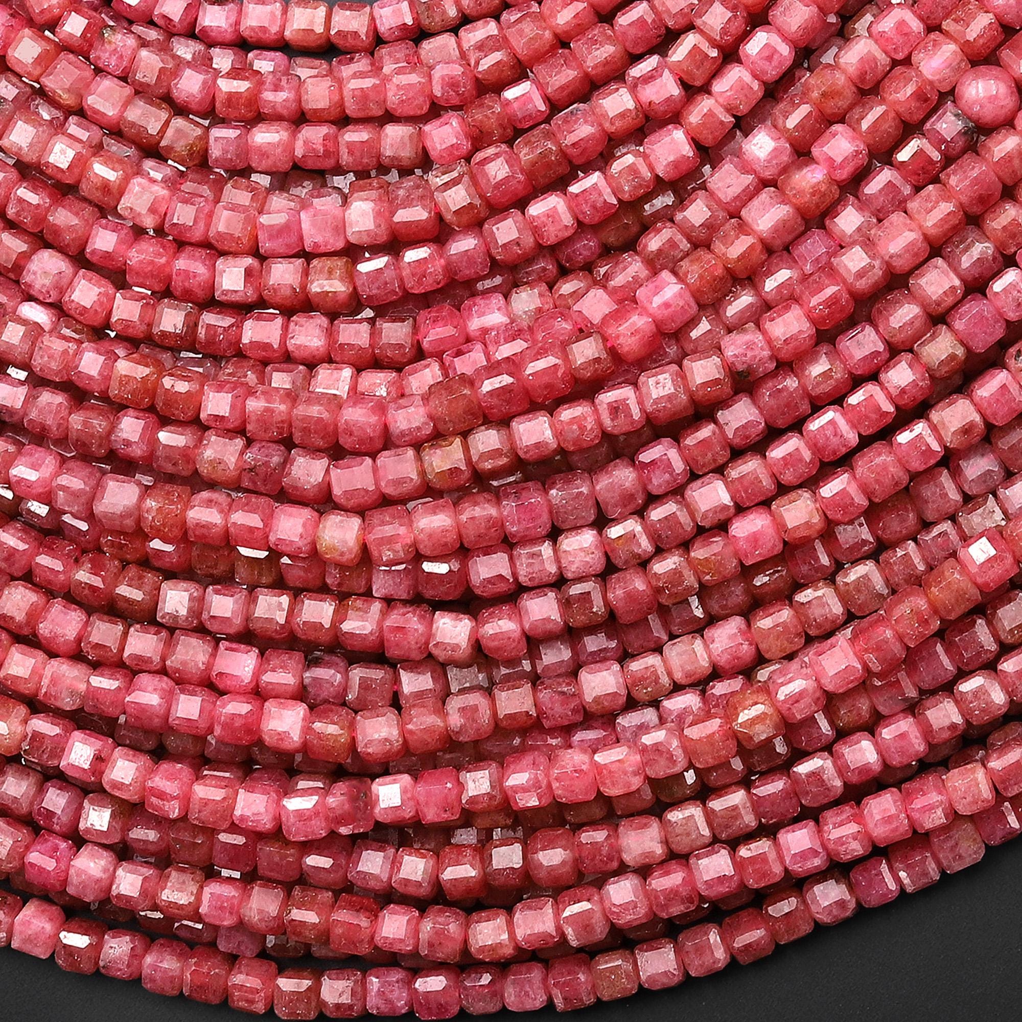 Aaa Faceted Natural Pink Red Thulite 3mm Cube Beads Diamond Cut Gemstone From Norway 15.5" Strand