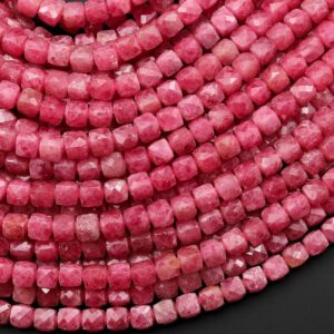 Aaa Faceted Natural Pink Red Thulite 4mm Cube Beads Diamond Cut Gemstone From Norway 15.5" Strand