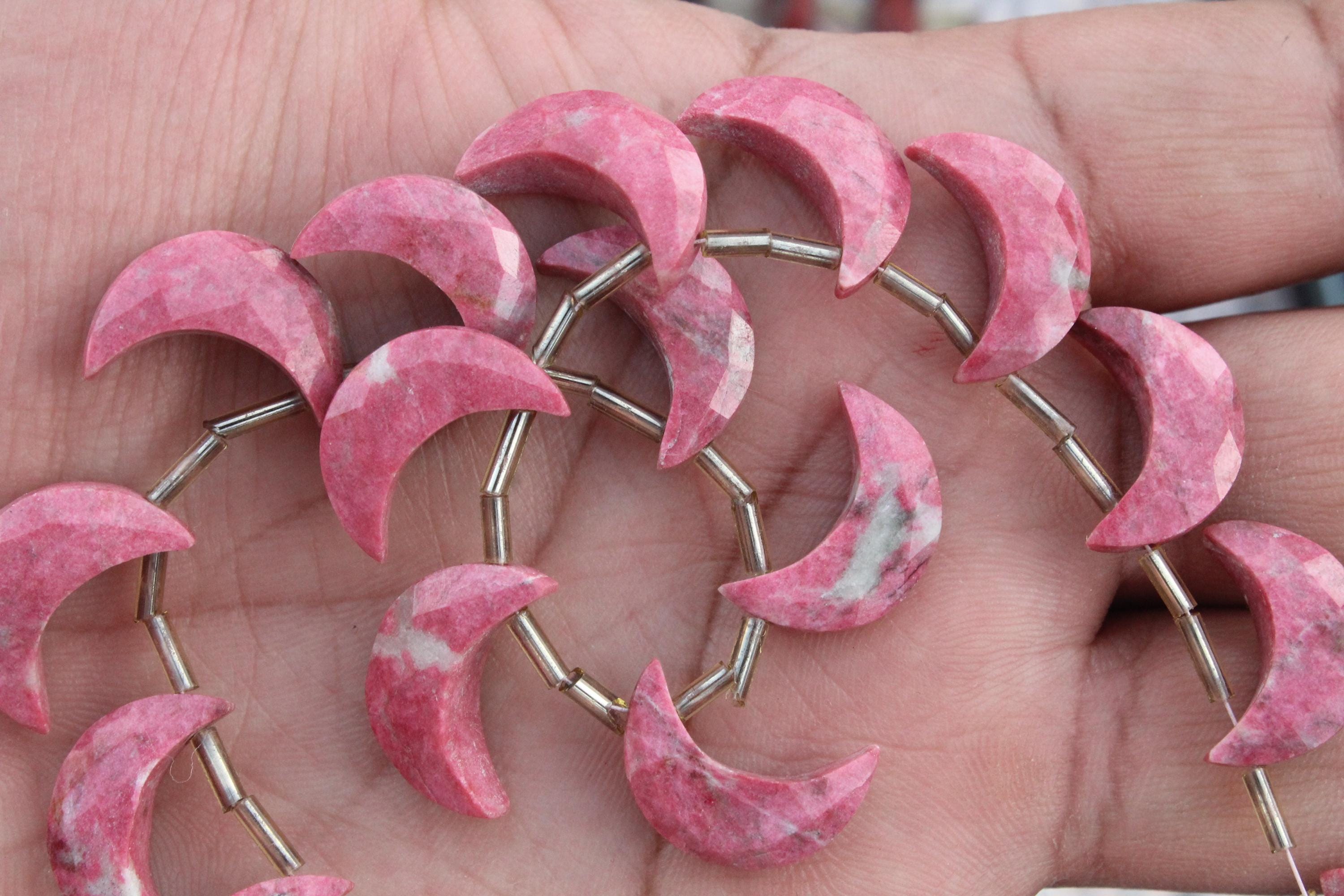 Thulite Gemstone Faceted Briolette Beads I 10 Piece Moon-shaped I Size: 13x19 Mm App. I Jewelry Making (c76)