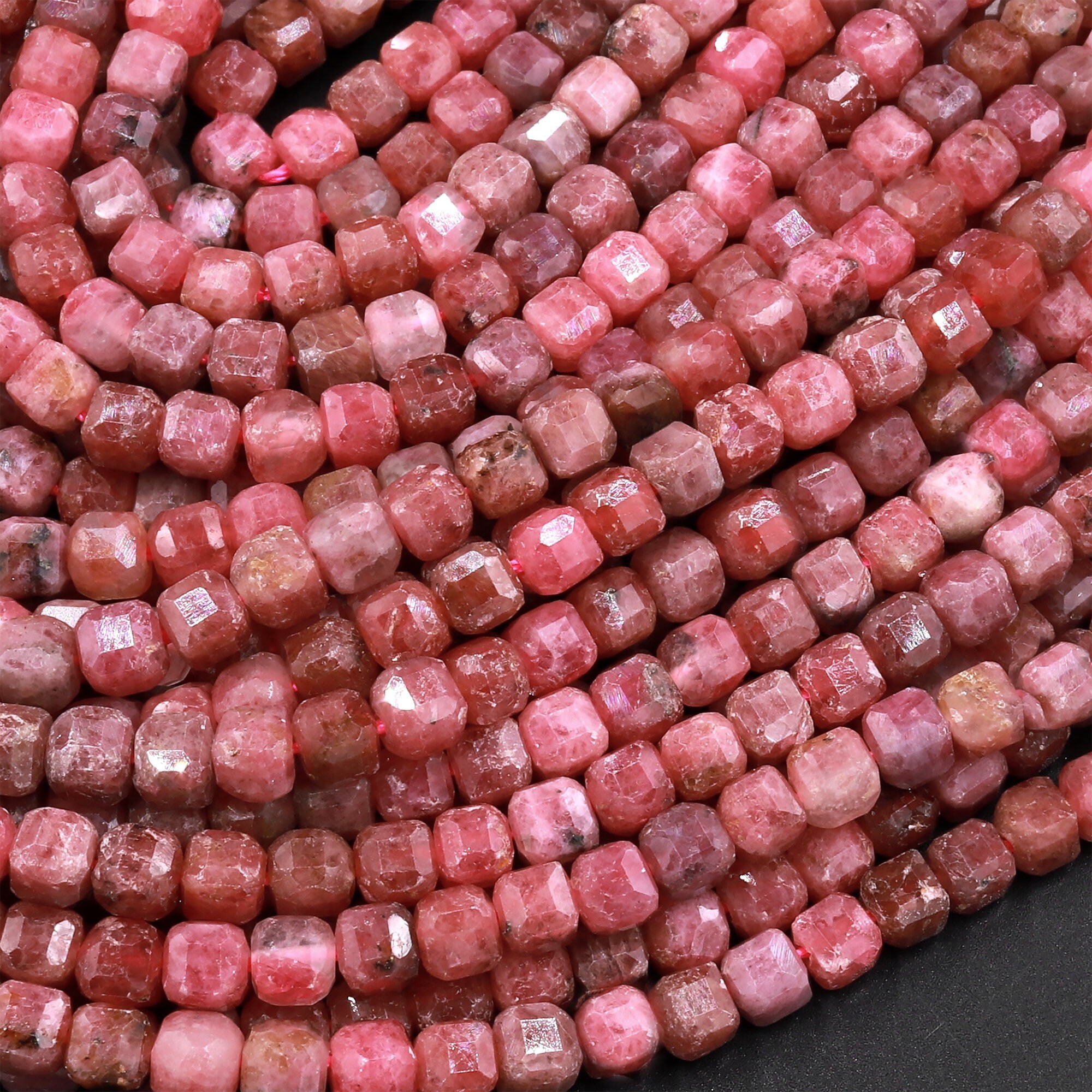 Micro Faceted Natural Pink Red Thulite 4mm Cube Beads Diamond Cut Gemstone From Norway 15.5" Strand Micro Faceted Natural Pink Red Thulite 4mm Cube Beads Diamond Cut Gemstone From Norway 15.5" Strand