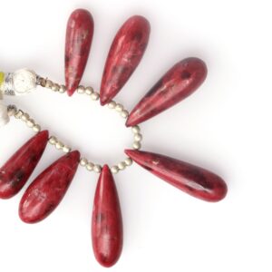 Natural Thulite Briolette Smooth Drops Beads, Thulite Semiprecious Drops- 22x8mm to 30x8mm - Gem Quality, 3 Inch, Price Per Strand
