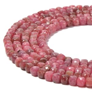 Natural Thulite Faceted Cube Beads Size 4mm 15.5'' Strand Natural Thulite Faceted Cube Beads Size 4mm 15.5'' Strand