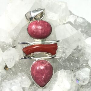 Abstract Thulite and Red Coral Pendant Abstract Thulite and Red Coral Pendant