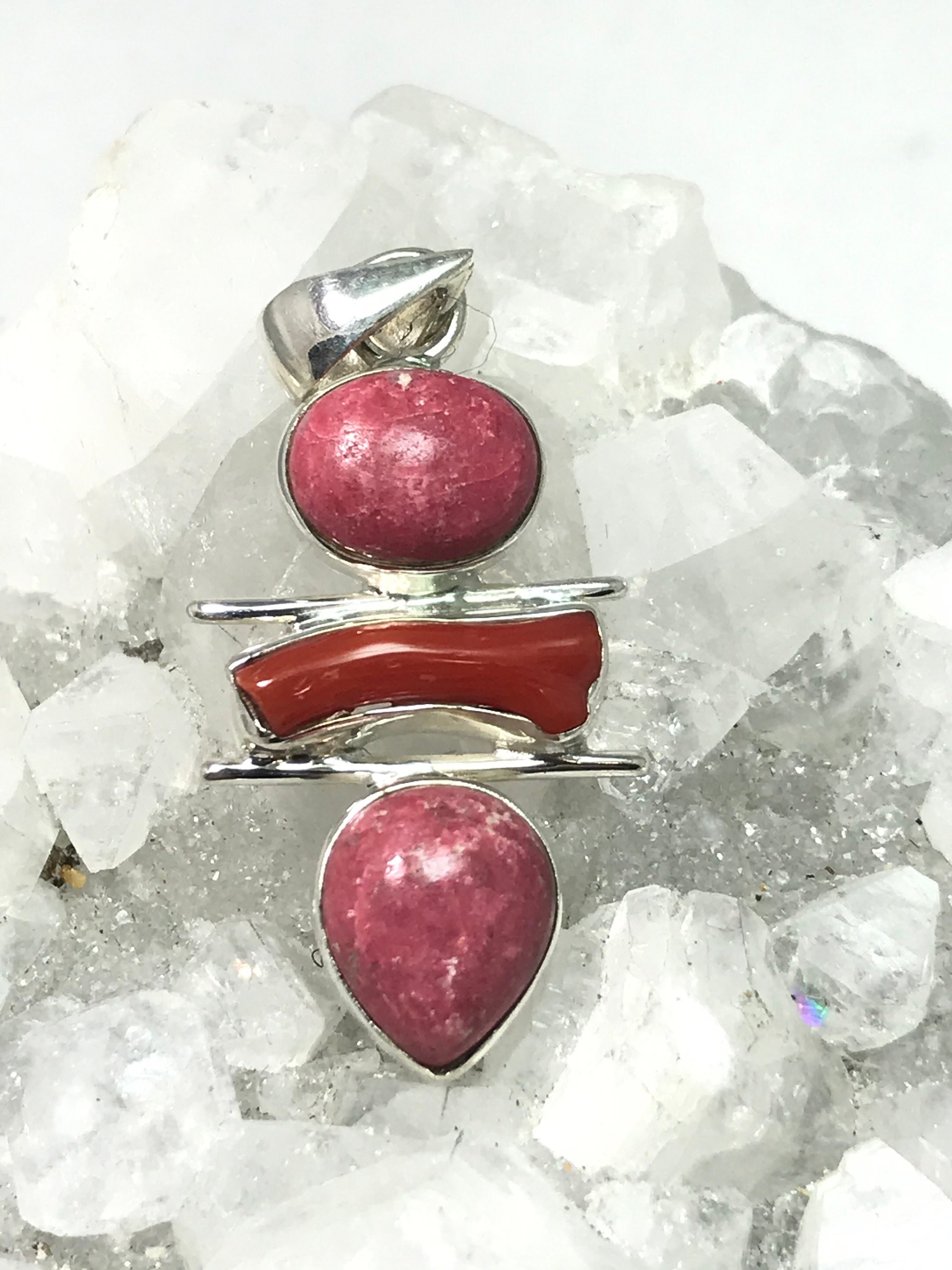Abstract Thulite And Red Coral Pendant Abstract Thulite And Red Coral Pendant