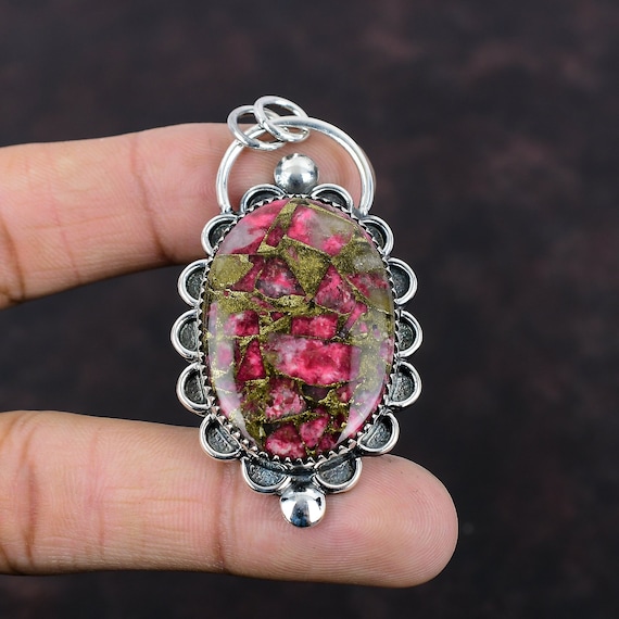 Copper Thulite Pendant: Handmade 925 Sterling Silver Ethnic Jewelry