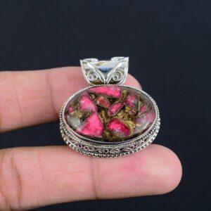Copper Thulite Pendant: Vintage 925 Sterling Silver Boho Jewelry Copper Thulite Pendant: Vintage 925 Sterling Silver Boho Jewelry