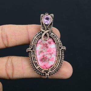 Thulite Pendant Copper Wire Wrapped Pendant Copper Jewelry Thulite Gemstone Pendant Handmade Pendant Thulite Jewelry Birthday Gifts for Wife