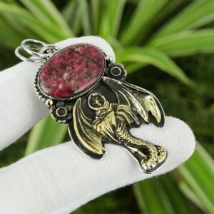 Thulite Devil Pendant: 18K Gold Plated Sterling Silver Boho Jewelry Thulite Devil Pendant: 18K Gold Plated Sterling Silver Boho Jewelry