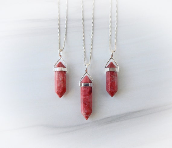 Thulite Gemstone Necklace • Pink Point Pendant • Sterling Silver Genuine Gemstone Points • Gift For Crystal Lover • Gemstone Appeal • Gsa